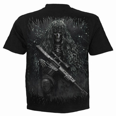 black t-shirt for men with tactical grim reaper design back view